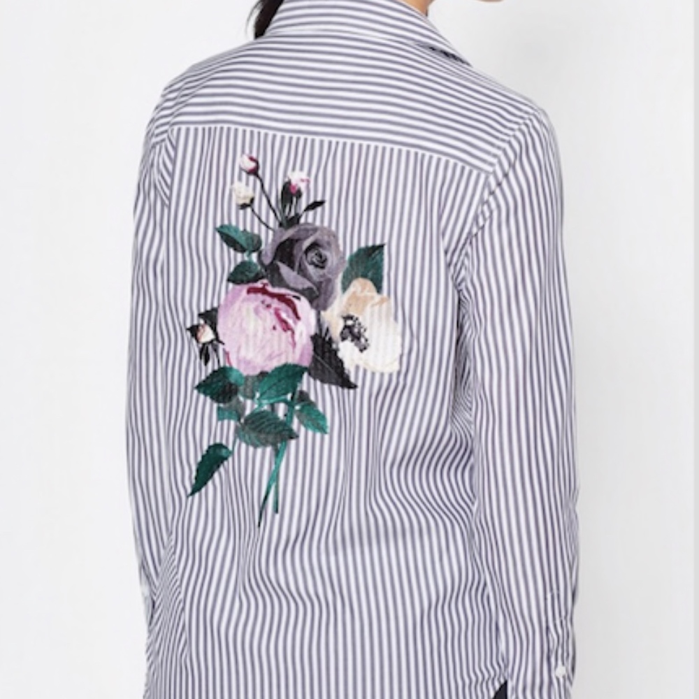 Equipment Brett Cotton Shirt w/Rose Embroidery XS